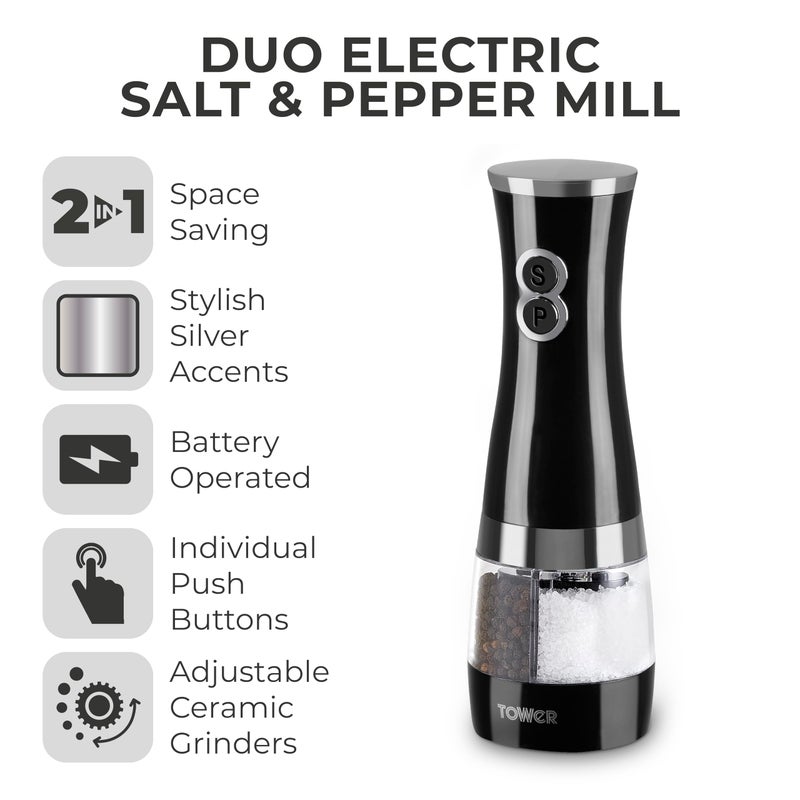 Tower Duo Electric Salt/Pepper Mill, Black - Image 2